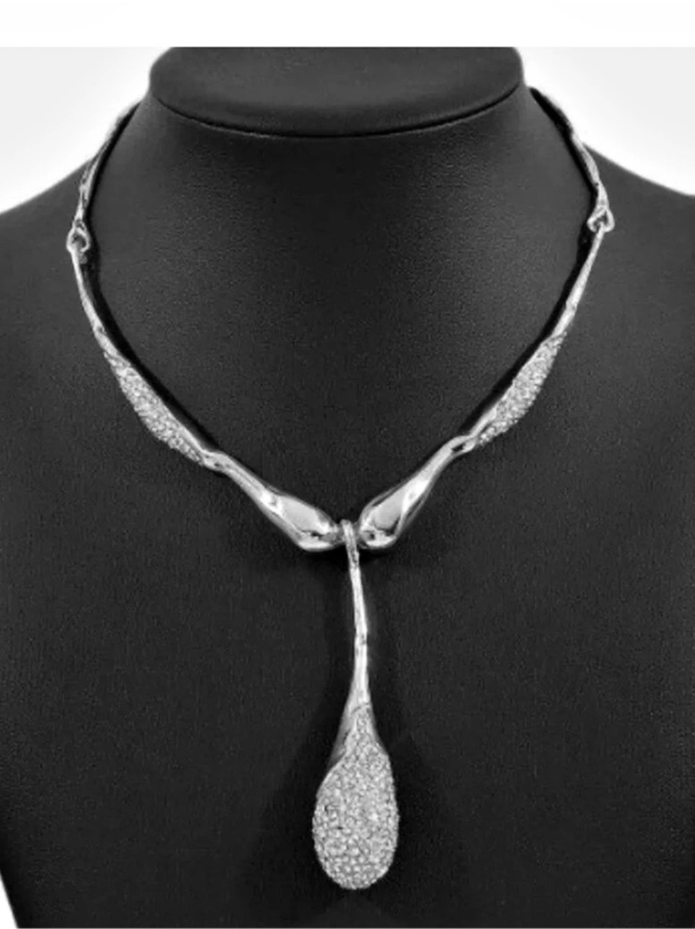 Alexis Bittar Solanales Crystal Teardrop Molten Collar Necklace Silver99